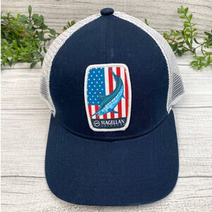 NEW Magellan Outdoors USA Fishing Inspired Mesh Back Navy & White Adjustable Hat
